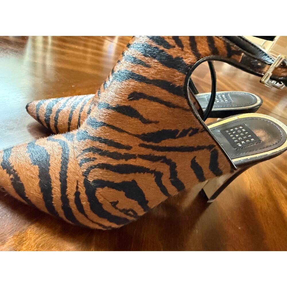 White House Black Market Slingback Heels Womens Size 9M Tiger Print Calf Hair - Picture 7 of 14